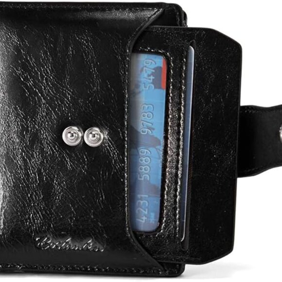 BOSTANTEN Women Leather RFID Blocking Small Bifold Zipper Pocket Wallet - Black - Picture 4 of 11